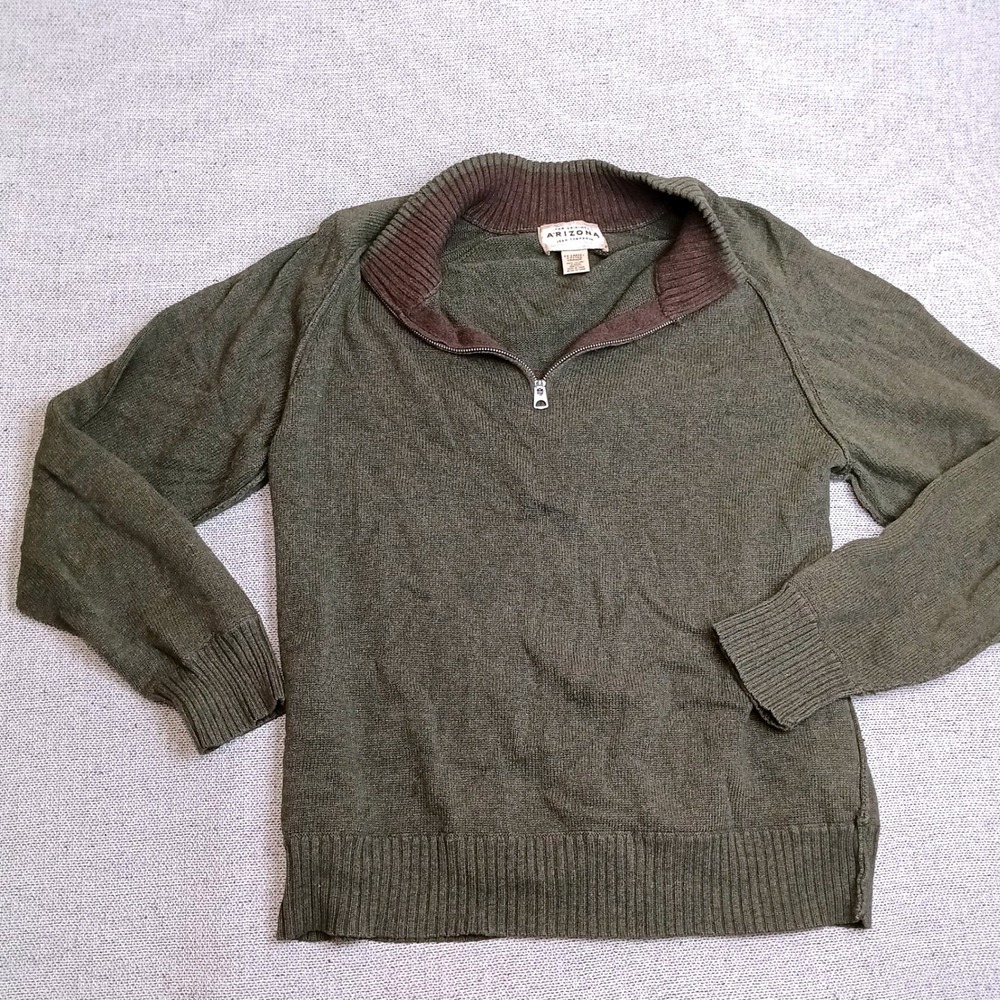Arizona Quarter Zip Sweater Mens XXL Green Excellent Cotton Ribbed Knit Pullover